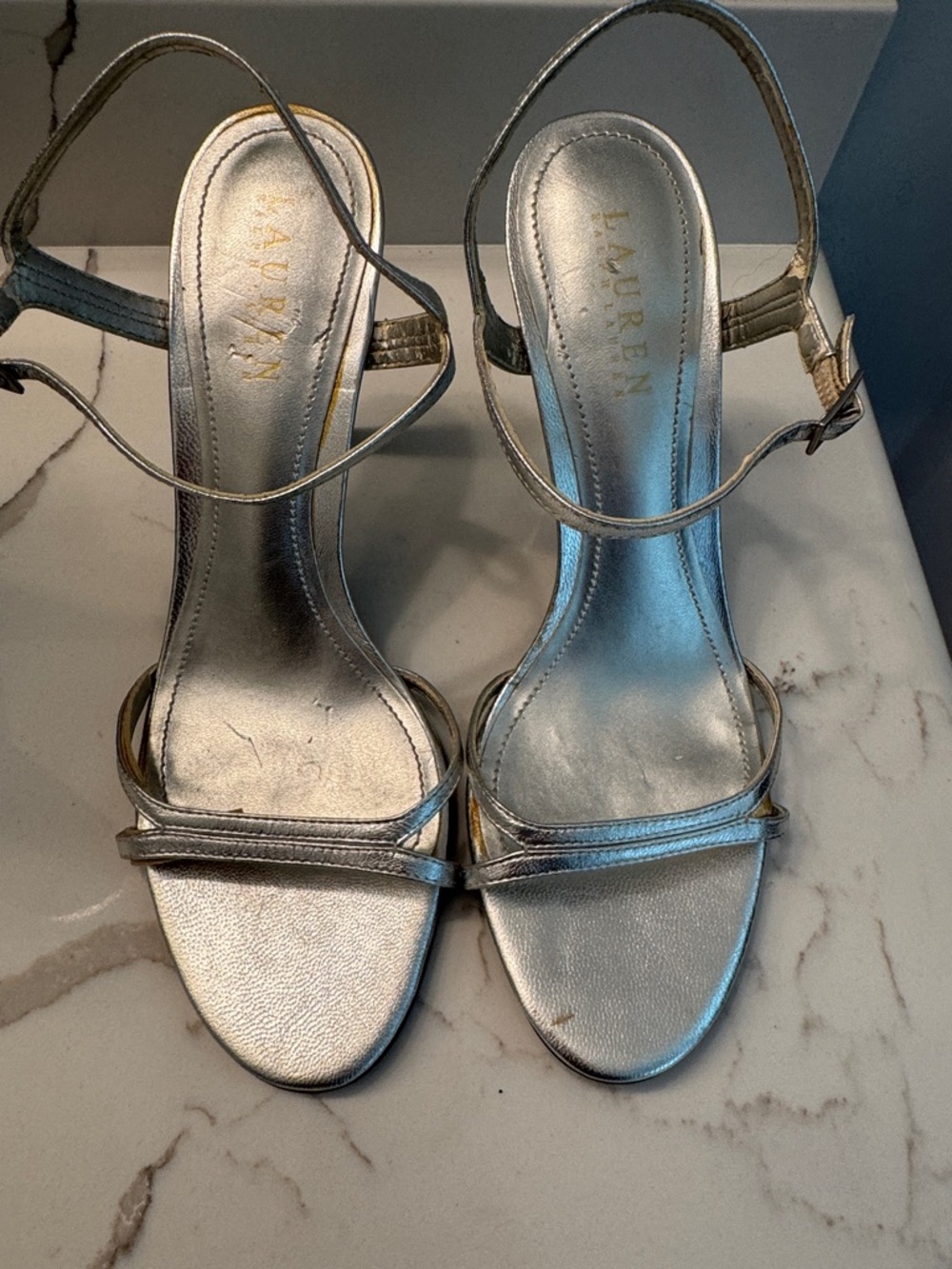 Lauren Ralph Lauren Silver Metallic Strappy Heels